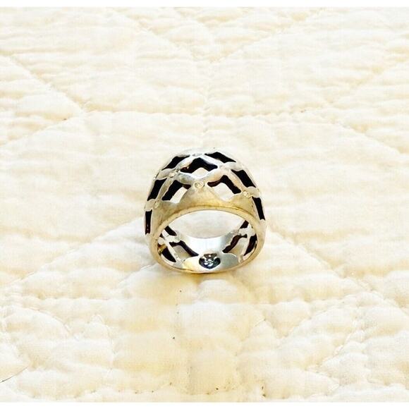 Premier Designs Ring Size 5 Antiqued Matte Silver Tone Crystal Accents Boho - Picture 7 of 10